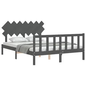 Berkfield Bed Frame with Headboard Grey King Size Solid Wood