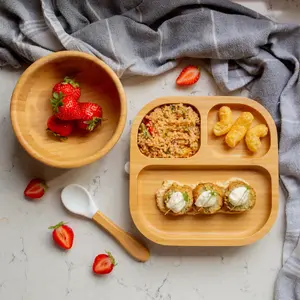 Tiny Dining 4pc Divided Bamboo Suction Baby Feeding Set - Navy Blue