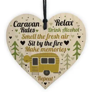 Red Ocean Caravan Rules Hanging Wooden Heart Plaque Caravan Accessories Garden Sign Home Decor Gifts