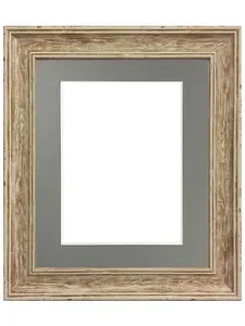 Scandi Distressed Wood Frame with Dark Grey Mount for Image Size 45 x 30 CM