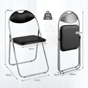 Costway Set of 2 Folding Metal Chair Padded Kitchen Dining Seat U-shaped Guest Chair