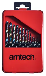 Amtech F1122 13 Piece Titanium coated high speed steel (HSS) drill bit set