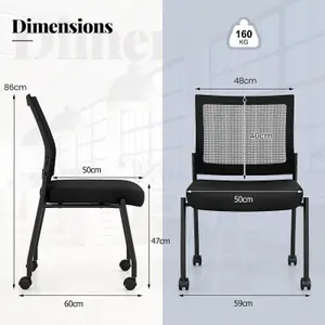 COSTWAY Set of 2 Armless Reception Chairs Stackable Office Guest Chairs with Mesh Back