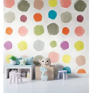 AS Creation Multi Coloured Circle Spots Wallpaper Feature Wall Mural 159 x 280cm