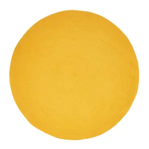 Homescapes Mustard Yellow Handmade Woven Braided Round Rug, 120 cm