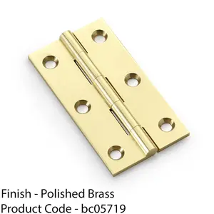 PAIR Solid Brass Cabinet Butt Hinge - 75mm - Polished Brass Premium Cupboard