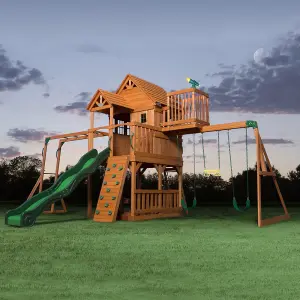 Backyard Discovery Skyfort II Wooden Climbing Frame with 2 x Swings, Trapeze and 1 x Slide