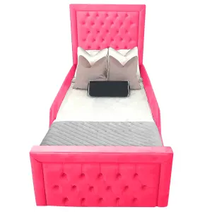 Royal Kids Bed Plush Velvet with Safety Siderails- Pink