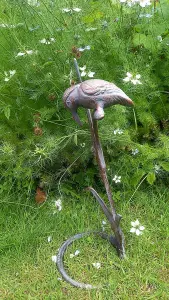 Kingfisher on Reeds Garden Ornament Sculpture with an Aged Bronze Finish