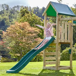 Rebo Adventure Wooden Climbing Frame, Swing Set and Slide - Rosa Green