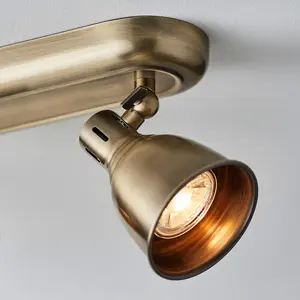 Luminosa Westbury LED 4 Light Spotlight Antique Brass Plate, GU10