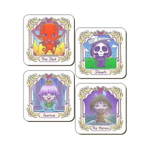 Deadly Tarot The Devil Hermit Death & Justice Kawaii Coaster Set (Pack of 4) White (One Size)