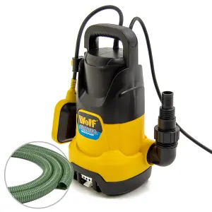 Submersible Water Pump Dirty & Clean Water Wolf 1100w, Float Switch + 5m Fast Flow 1.25" Hose