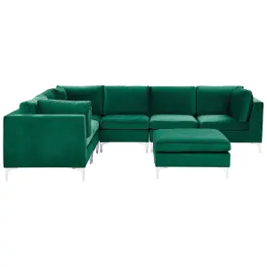 Corner Sofa with Ottoman EVJA Green Velvet Right Hand