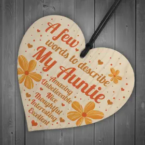 Red Ocean Auntie Gifts Auntie Birthday Card Gifts Wooden Heart Plaque Mothers Day Sister Gifts Keepsake