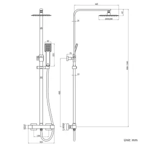 Square Brushed Brass Thermostatic Shower Twin Head