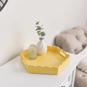 Melody Maison Hexagonal Lemon Yellow Scalloped Tray - 35cm