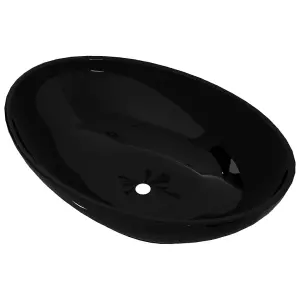 Berkfield Luxury Ceramic Basin Oval-shaped Sink Black 40 x 33 cm