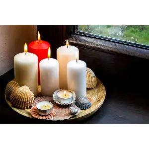 Set of 6 Pillar Candles, Votive Candles, Decorative Household Candles - Up to 66 Hours - 15 x 7 cm / 6 x 2.75" (Red, Matt)