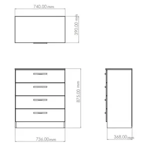 Milan Ready assembled White 4 Drawer Chest (H)875mm (W)740mm (D)390mm