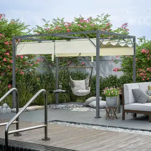 BIRCHTREE 3x2M PE Canopy Pergola Steel Frame Adjust Shade Pergola Shelter Backyard Beige