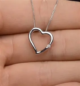 Diamond Heart Pendant Necklace 0.03Ct 9K White Gold