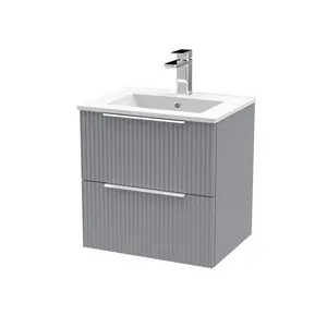 Fluted 500mm Wall Hung Single Vanity Unit Satin Grey