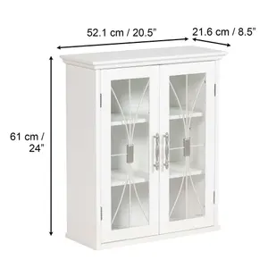 Teamson Home Bathroom Wall Cabinet, Wooden Cabinet with 2 Doors, Glass Doors, Bathroom Storage, White