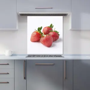 Cluster of Fresh Strawberries Premium Glass Kitchen Splashback W700mm x H650mm