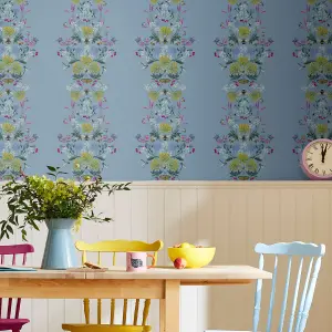 Joules Blue Floral bee Smooth Wallpaper