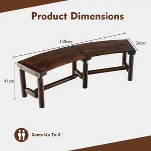 Costway Garden Curved Bench Patio Carbonized Wood Dining Bench Loveseat Slatted Seat