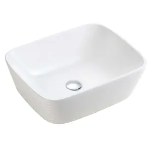 Ceres Gloss White Ceramic Rectangular Ribbed Textured Counter Top Basin (W)360mm