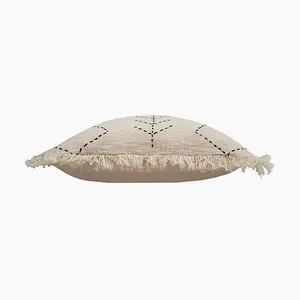 Parin Leaf Embroidered Cushion - Cotton - L50 x W50 x H1 cm - Black