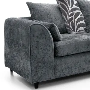 Zina Grey Chenille L Shaped 3 to 4 Seater Corner Sofa Scatter Back - Right Hand Facing