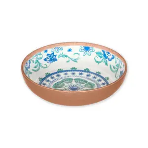 Purely Home Turquoise Floral Melamine Low Bowls - Set of 6