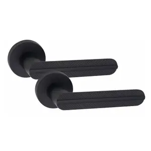 1 Pair Modern Lima Euro Lock Door Handles, 70mm Key & Key Barrell Matt Black Finish - Golden Grace