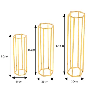 3 Pcs Gold Tall Metal Floor Vase Flower Stand Wedding Centrepieces