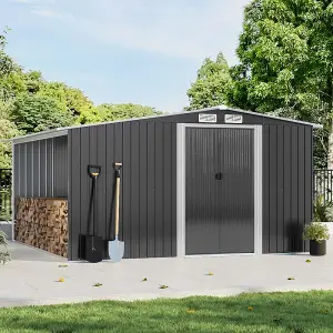 260 D Heavy-Duty Steel Utility Outdoor Garden Shed with Log Store, 8.4 x 8.5 ft, Black