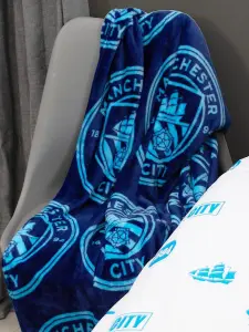 Manchester City FC Crest Soft Fleece Blanket, Throw Blue