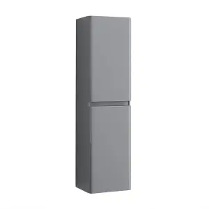 Rinse Bathrooms 1400mm Gloss Grey 2 Door Wall Hung Tall Boy Bathroom Cabinet Storage Unit