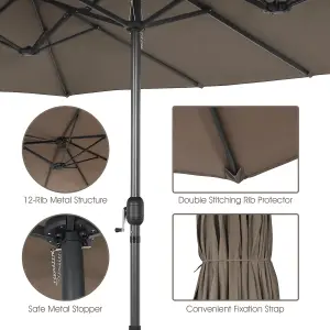 Costway 460 x 270 cm Outdoor Double Sided Umbrella Twin Size Patio Parasol w/ Metal Base