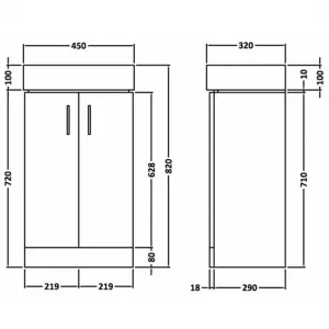 450mm Gloss White 2 Door Floorstanding Vanity Basin Sink Unit & Matt Black Sleek Waterfall Tap & Waste