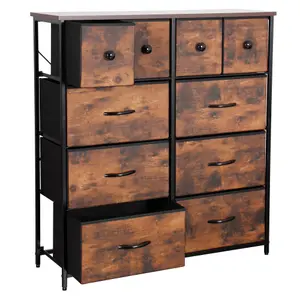 WOODEN Effects Chest Of Drawers With Metal Frame, 10 Large Deep Fabric Drawers Organiser Storage