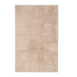 Homescapes Cotton Tufted Rug Union Jack Plain Embossed Mat Mink Beige,90 x 150 cm