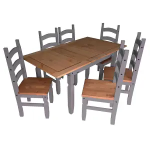 Mercers Furniture Corona Grey Wax Small Extending Dining Table & 4 Chairs Set Solid Pine with Mexican Styling