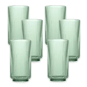 Sage Green Acrylic Plastic 22oz Ribbed Jumbo Highball Drinking Cups - Set of 6