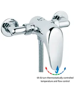 Thermostatic Single Lever Shower Mini Mixer Exposed / Concealed + Riser Rail