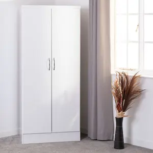 Nevada 2 Door All Hanging Wardrobe in White Gloss Finish