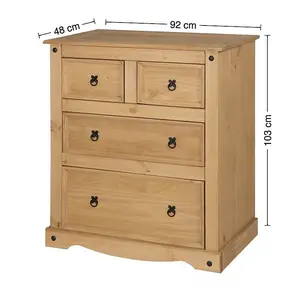 Mercers Furniture Corona 2+2 Chest of 4 Drawers Solid Pine with Mexican Styling