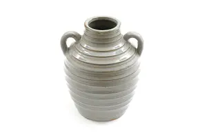 Ceramic Grey Ribbed Vase With Handles 20cm